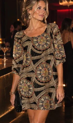 Anthropologie Tulle Black & Multicolor Piano Circle Mosaic Print Dress thumbnail 1