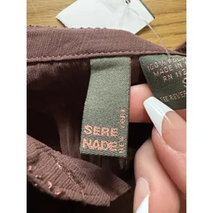 Serenade Women Size Small Button Down Shirt Crinkle Stretch Brown Office Chic thumbnail 3