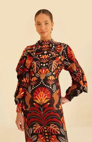 💕FARM RIO💕 Nature Beauty Red Scarf Backless Midi Dress ~ Large L NWT thumbnail 9