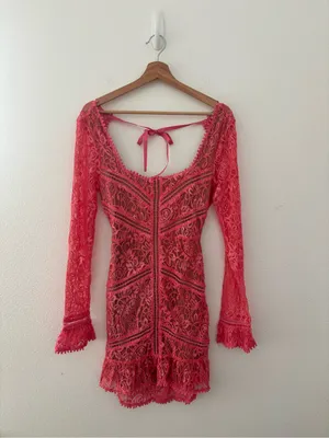 For Love & Lemons Emerie pink lace mini dress new nwt thumbnail 5