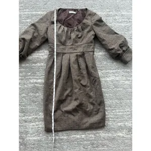 Badgley Mischka Women Size 4 Brown Houndstooth 100% Wool Shift Dress thumbnail 9