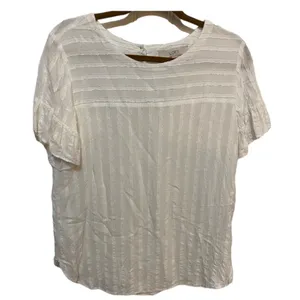 LOFT white striped blouse with ruffled sleeves thumbnail 1