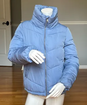 Stradivarius Women’s Light Blue Puffer Jacket XS High Neck Quilted Full Zip thumbnail 1