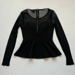 Material Girl Top Black Peplum Blouse Sz S Mesh SL Ruffle Bottom - Holiday thumbnail 5