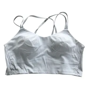 Lululemon Cloud Bra Long Line Ribbed Light‎ Gray Blue C/D Cup Size 8/10 thumbnail 2