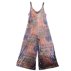 Natural Life Velvet Patchwork Jumpsuit Boho Wide Leg Cropped Floral Whimsigoth thumbnail 3
