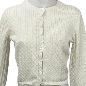 Edikted White Ivory Cable Knit Long Sleeve Crop Button Up Cardigan Sweater Top S thumbnail 2