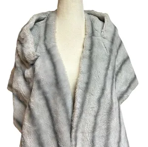 Vintage Faux Fur Stole Cream Gray 1960’s Winter Formal Cocktail Dress thumbnail 2