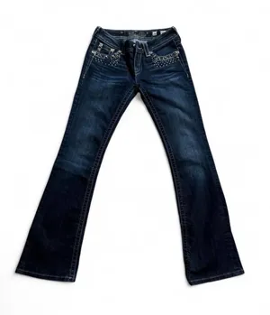 Miss Me Dark Indigo Boot Cut Jeans with Rhinestone Pockets thumbnail 1