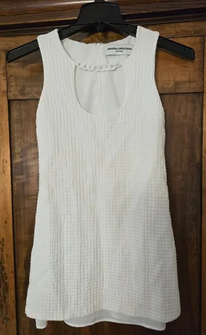 O Amanda Uprichard White Textured Chain-Detail Mini Dress Xs thumbnail 1