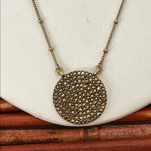 Lucky Brand Antiqued Brass Pave Crystal Disc Necklace 19”-21” thumbnail 2