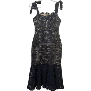 Two Sisters the Label Reneylla‎ Midi Dress Navy Crochet Trumpet Tie Strap Size 4 thumbnail 7