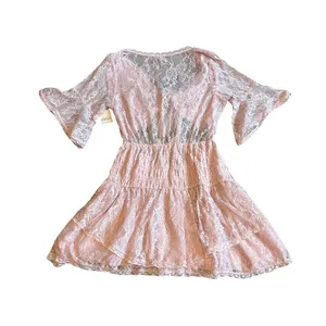 Free People Lala Dawn Rose Pink Lace Mini Dress Cutout Tie Front Size Large NWT thumbnail 5