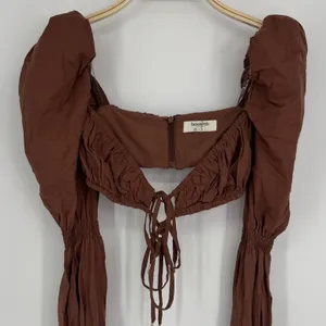 House of CB Molly Shirred Top XS Chocolate Puff Sleeve Romantic Cottagecore Sexy thumbnail 5