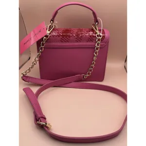 Betsey Johnson Pink Red‎ Sequin Houndstooth Crossbody Bag Teddy Bear Charm NEW thumbnail 5