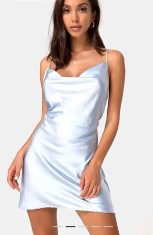 Motel Paiva Slip Dress in Satin Light Blue thumbnail 1