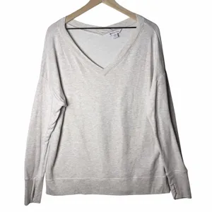 Athleta Heathered Beige Soft V-Neck Long Sleeve Sweatshirt Top Women's size L thumbnail 1