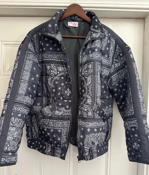 Pink Lily Black & White Bandana Print Quilted Puffer Jacket - XS thumbnail 1