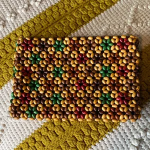 Wood Beaded Bag Small Clutch HANDMADE Brown thumbnail 3