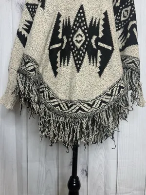 Earthbound Trading Poncho Sweater Fringe Aztec Black Tan Sz XL thumbnail 3