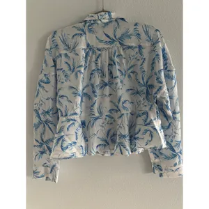 Free People Beauty Sleep‎ Shirt Womens Medium White Blue Floral Satin Lounge thumbnail 3