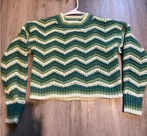 Pink Moon Green Crochet Zig Zag Sweater Size M thumbnail 1