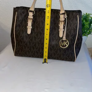 Michael Kors Dark Brown and Tan Logo Tote thumbnail 9