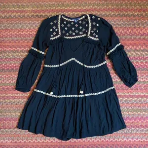 American Eagle Black Embroidered Boho Long Sleeve Mini Dress thumbnail 4