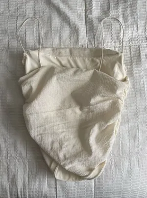 Cream-Colored H&M Draped Cowl Neck Crop Top Ruched Sides Women’s XS thumbnail 1