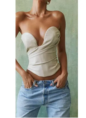 NWT House of CB 'Saffira' Fog Plunge Vegan Leather Corset Sz Small SOLD OUT $135 thumbnail 1