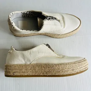 Dolce Vita Sz 6.5 White‎ Leather Platform Espadrille Slip On Shoes Zipper Front thumbnail 4