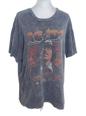AC/DC Gray Distressed T-Shirt Size Small/Medium Unisex ACDC Tee thumbnail 1