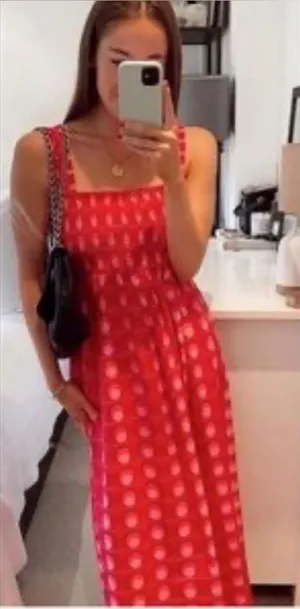 Zara Pink Polka Dot Shirred Summer Dress XS - NWOT thumbnail 1