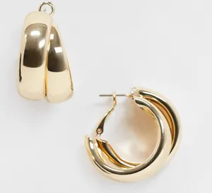 Hoop Earrings with Thick Crossover Design….Color: Gold Tone…New thumbnail 1