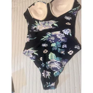 Cupshe Black Floral Print Padded Strapless One Piece Swimsuit medium‎ new w/tag thumbnail 2