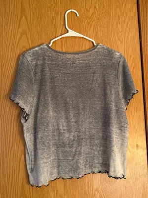 American Eagle Outfitters Gray Ribbed Crop Tee with Lettuce Hem thumbnail 5