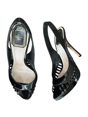 Christian Dior Women’s Whisper Black Patent Leather Peep Toe Sandals Heels 37 thumbnail 2