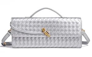 Woven Metallic Silver Shoulder Bag with Top Handle thumbnail 1