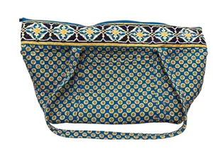 Vera Bradley Marrakesh Quilted Cotton Tote Bag Blue‎ Yellow Floral Zipper Large thumbnail 1