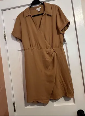 #128 Nine West Surplice Shirt Wrap Dress Large thumbnail 1