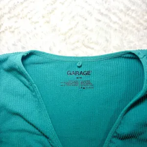 Garage Ribbed Long Sleeve Cropped Top Teal Medium thumbnail 2