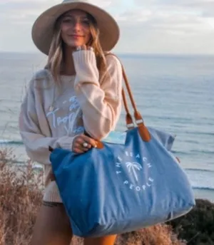 THE BEACH PEOPLE GOLD COAST Denim Blue Tote Weekender Duffel Bag thumbnail 1