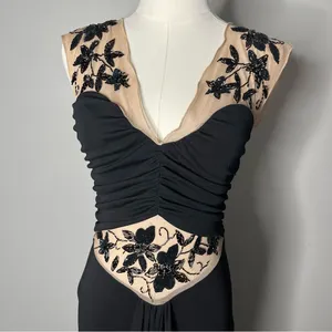 Vintage Cache Illusion Neckline Floral Beaded Mesh Waist Full Length Gown thumbnail 5