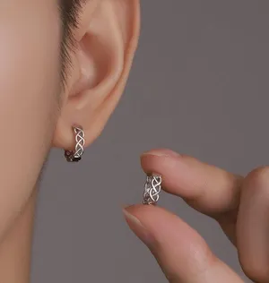 925 Silver Plated Silver Hoop Earrings for Men Women,Personality Punk Hip Hop thumbnail 4