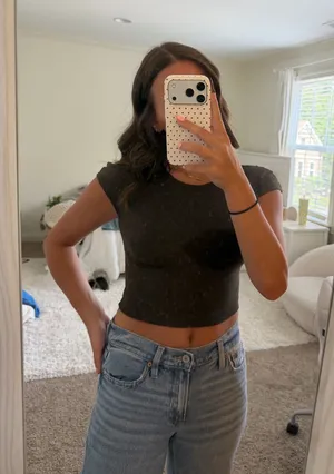 Zara Charcoal Grey Washed Cap Sleeve Crop Top thumbnail 1