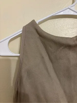 Betsey Johnson Performance Ribbed High Neck Crop Tank Sports Bra Taupe L thumbnail 5
