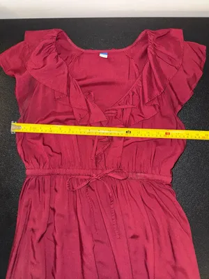 Old Navy Waist-Defined‎ Ruffle-Trim Mini Dress Burgundy Rayon Burgundy thumbnail 6