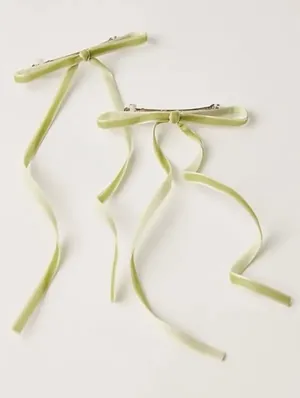 Free People Baby Bows Set Of 2 Sweet Green Velvet NWT Dainty Coquette Victorian thumbnail 1