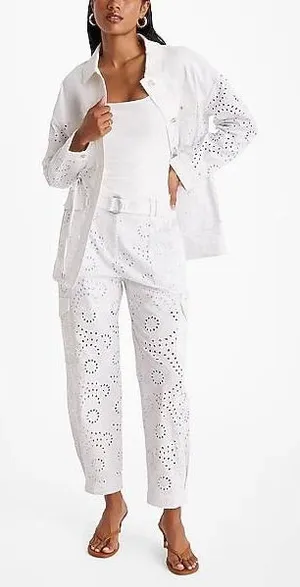 Express Super High Waisted Eyelet Belted Cargo Joggers 2 White Utility Pants NWT thumbnail 1