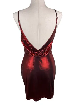 Revolve H:ours Lilith Dress Metallic Dark Red Size Small Draped Mini Going Out thumbnail 2